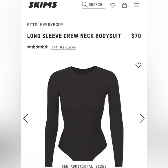 SKIMS FITS EVERYBODY LONG SLEEVE CREWNECK BODYSUIT 'ONYX' - Picture 8 of 9